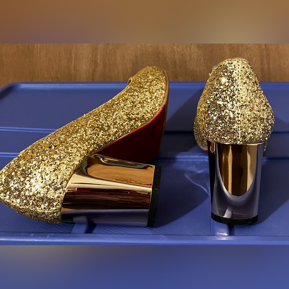 Size 39 Gold Glitter Block Heel Pumps